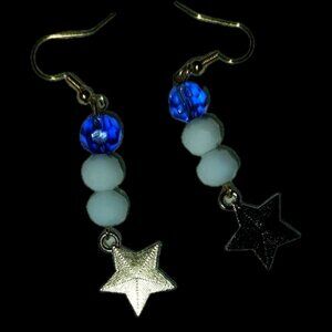 Star Dangle Earrings with Blue Beads